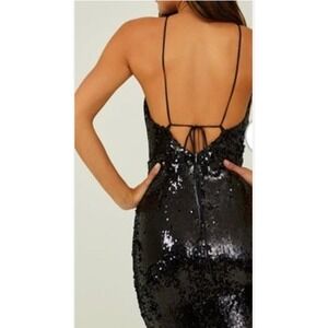 Altar'd State Sequin Halter Midi Dress Women's S Black Open Back Tie NWT